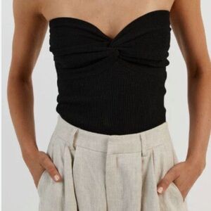 DISSH Twist-Knot Black Ribbed Tube Top